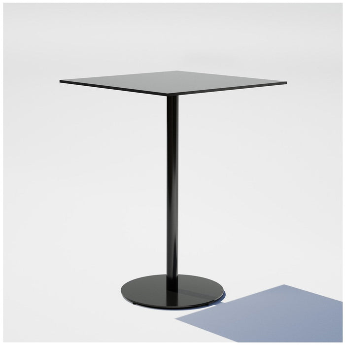 Black square bar table with a sleek, minimalist design and a glossy finish. Perfect for modern decor.