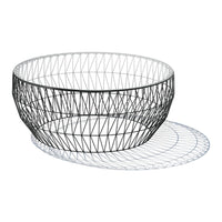 Black wire mesh bowl with geometric pattern and sleek, modern design. Shadow creates subtle depth underneath.