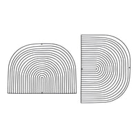 Black and white line patterned mat set featuring curved, arc designs in two sizes, perfect for modern decor.