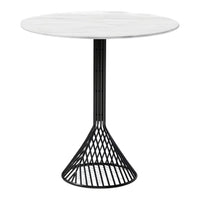 Round white tabletop with a black wire cone base, featuring a modern geometric pattern for stylish decor.