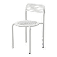 White perforated metal chair with a minimalist design and clean lines. Perfect for modern spaces.