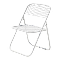 White metal folding chair with a grid pattern design for a modern, minimalist look. Ideal for indoor or outdoor use.
