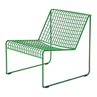 Green wire chair featuring a modern open grid pattern, perfect for adding a vibrant touch to any space.