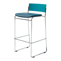 Teal padded seat and backrest with sleek chrome frame, featuring a modern minimalist design. Perfect for contemporary spaces.