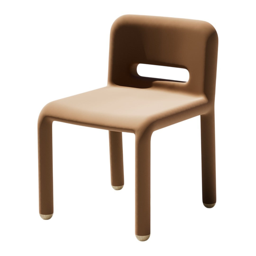 Brown minimalist chair with smooth, rounded edges and a minimalist design, perfect for modern interiors.