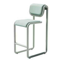 Light turquoise bar stool with a sleek, minimalist design and smooth, curved metal frame.