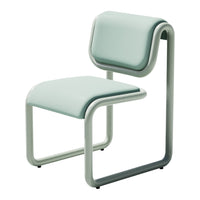Mint green chair with a sleek, minimalist design and subtle curved padding, complementing a modern aesthetic.