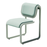 Mint green chair with a smooth, curved design and contrasting light gray frame. Minimalist style for modern interiors.