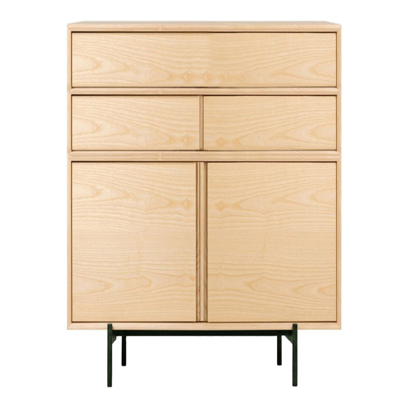 Natural wood finish with a smooth grain; minimalist design and sleek black metal legs. Perfect for modern decor.