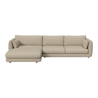 Beige sectional sofa with smooth fabric, featuring a modern design and subtle texture for versatile home decor.