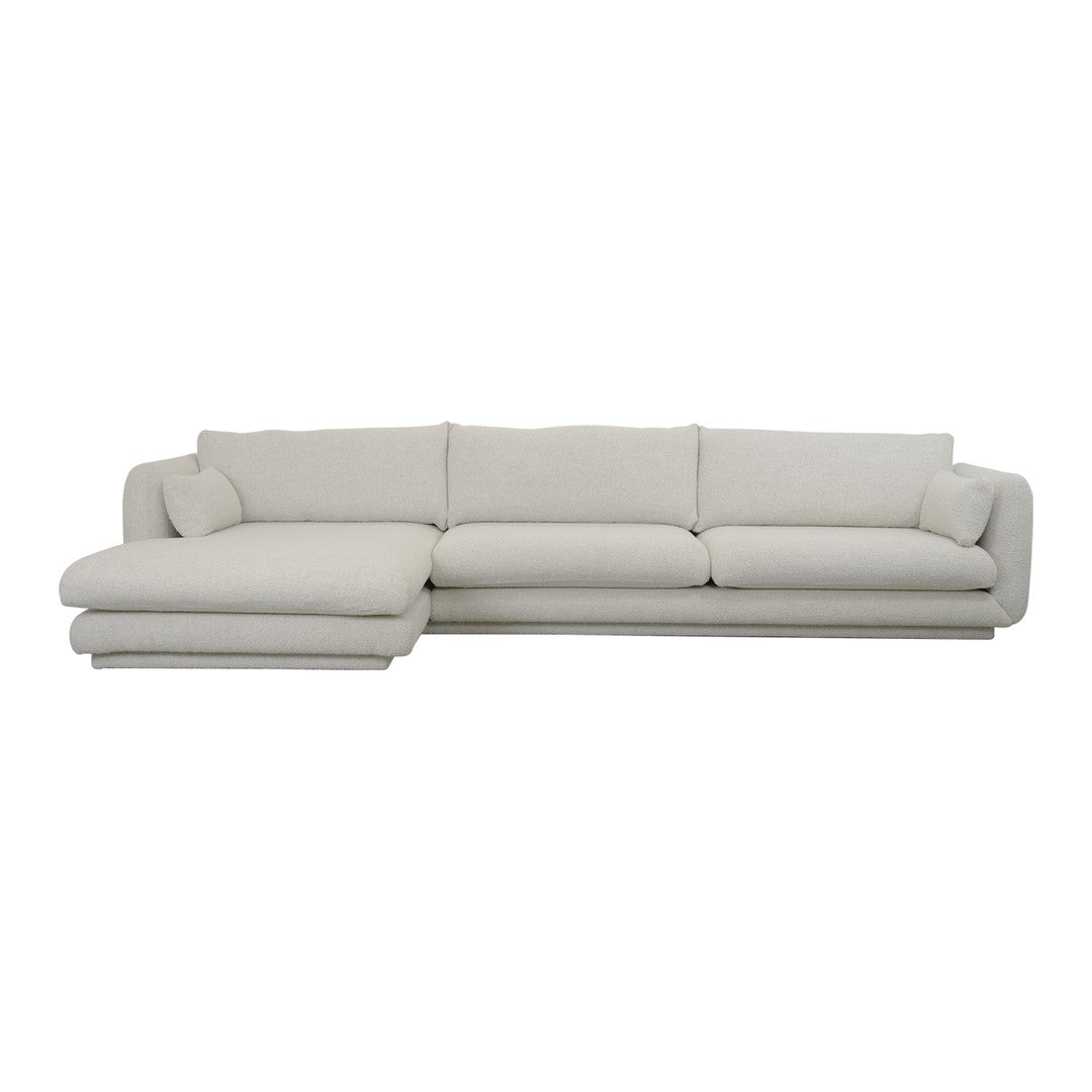 Light gray sectional sofa with a minimalist design and soft, textured fabric. Modern, versatile style for any room.
