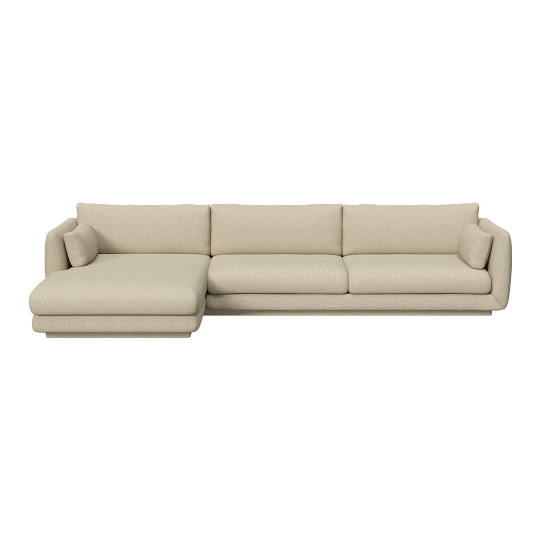 Beige sectional sofa with a modern design and clean, minimalistic lines, ideal for any contemporary living space.