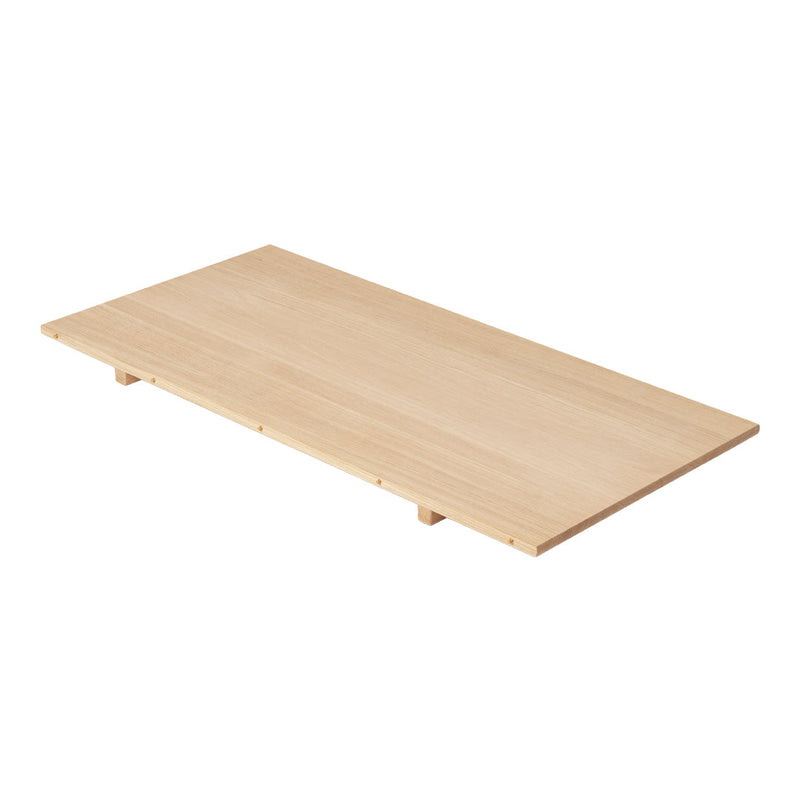 Natural wood-toned, smooth tabletop with light grain pattern, designed for versatile decor and functionality.