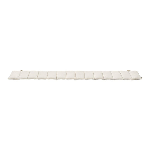 Cream-colored padded bench cushion with a solid pattern and stitched tile design for added texture.