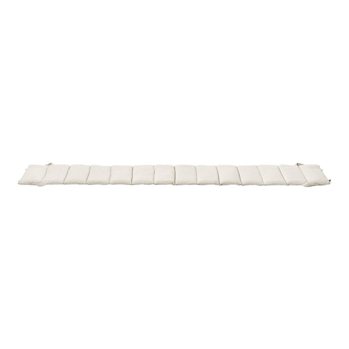 Cream-colored padded bench cushion with a solid pattern and stitched tile design for added texture.