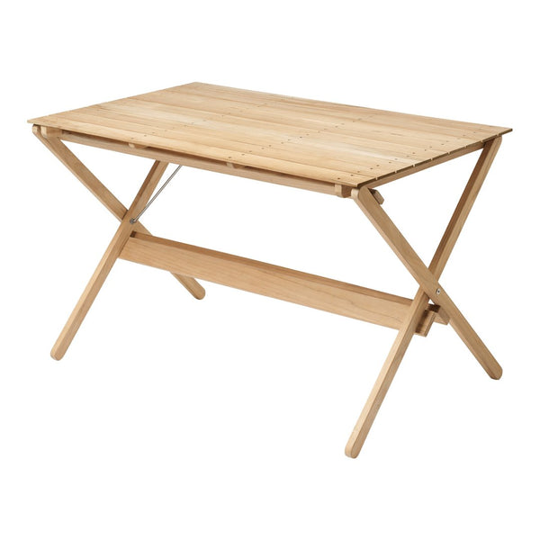 Light natural wood finish table with a simple, sleek design and cross-leg patterns for stability. Perfect for minimalist decor.