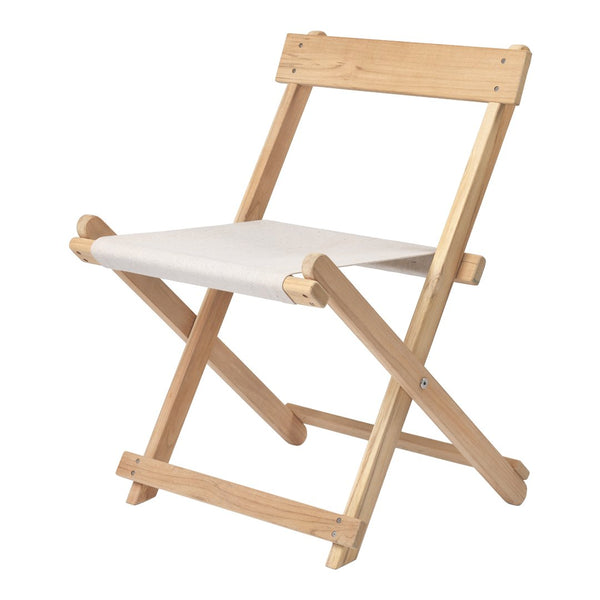 Light beige fabric seat with natural wood frame, featuring a minimalist design and clean lines. Perfect for any space.