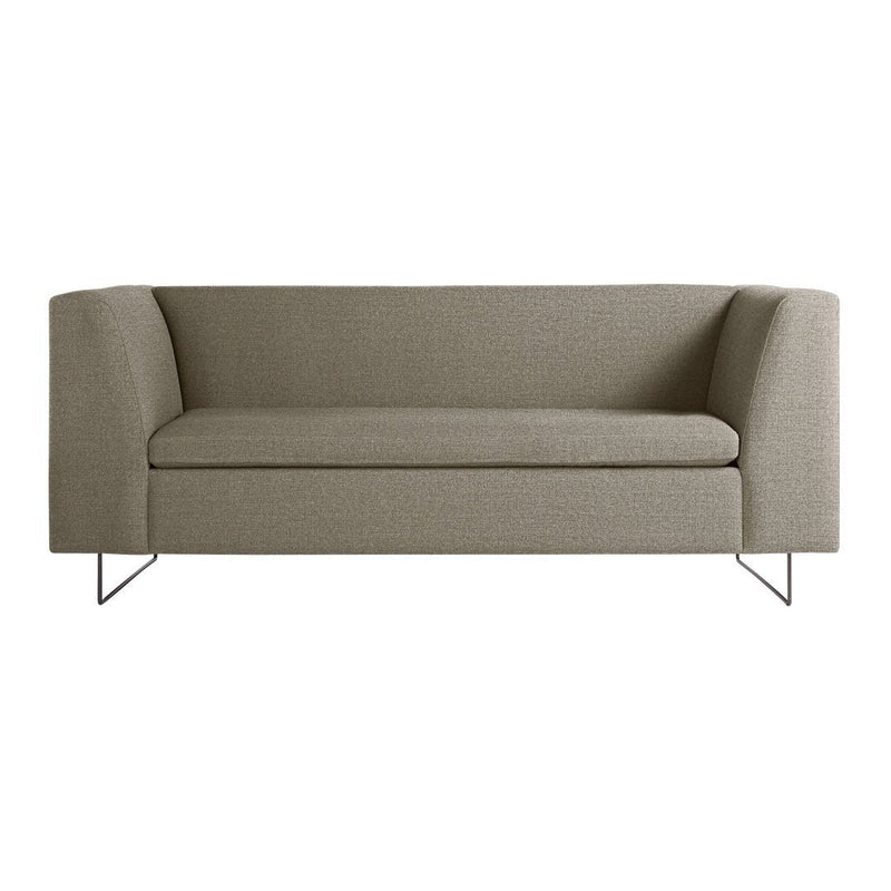 Neutral beige sofa with a sleek, modern design and subtle texture, featuring a minimalist style and stainless steel legs.