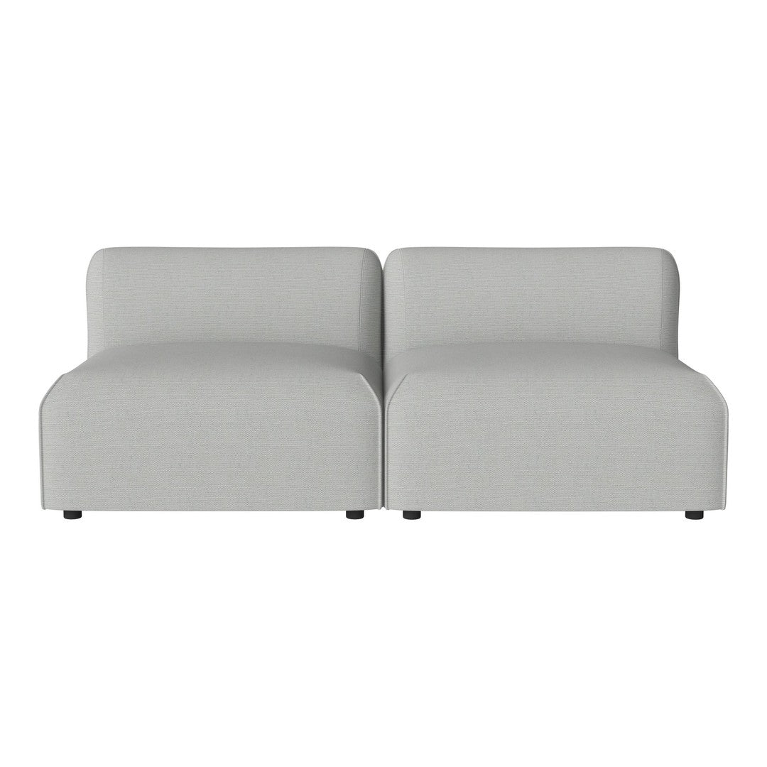 Modern two-piece modular sofa in soft light gray upholstery with a minimalist design. Perfect for any contemporary space.