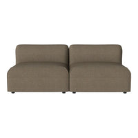 Taupe upholstered modular sofa with a smooth, textured fabric and minimalist design. Perfect for modern living spaces.
