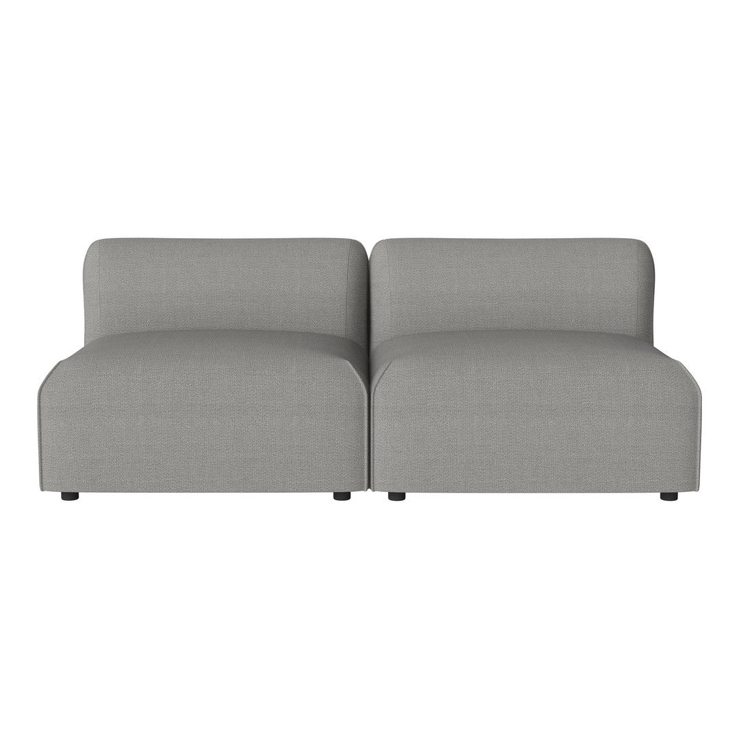 Gray upholstered modular sofa with a smooth, solid pattern, featuring clean lines and a contemporary design.