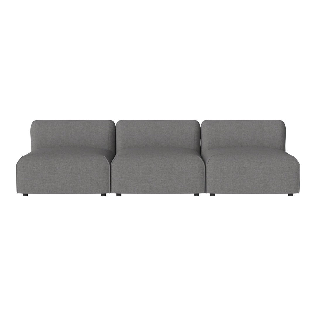 Gray modular sofa with a sleek, minimalist design and smooth fabric texture, perfect for modern interiors.