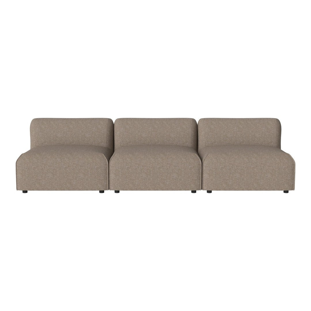 Beige modular sofa with a minimalist design, featuring smooth, solid-textured upholstery and clean lines.