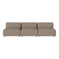 Beige modular sofa with a minimalist design, featuring smooth, solid-textured upholstery and clean lines.