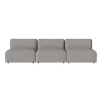 Gray modular sofa with a minimalist design, featuring a solid color and smooth texture for a modern look.