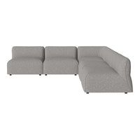 Light gray sectional sofa with smooth, minimalist design and subtle texture, perfect for modern living spaces.