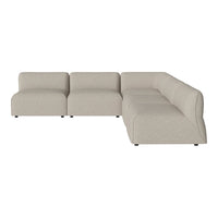 Beige modular sofa with a smooth fabric texture, featuring a contemporary design and minimalistic style.