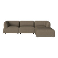 Contemporary sectional sofa in a warm taupe fabric, featuring smooth lines and a minimalist design. Perfect for modern spaces.