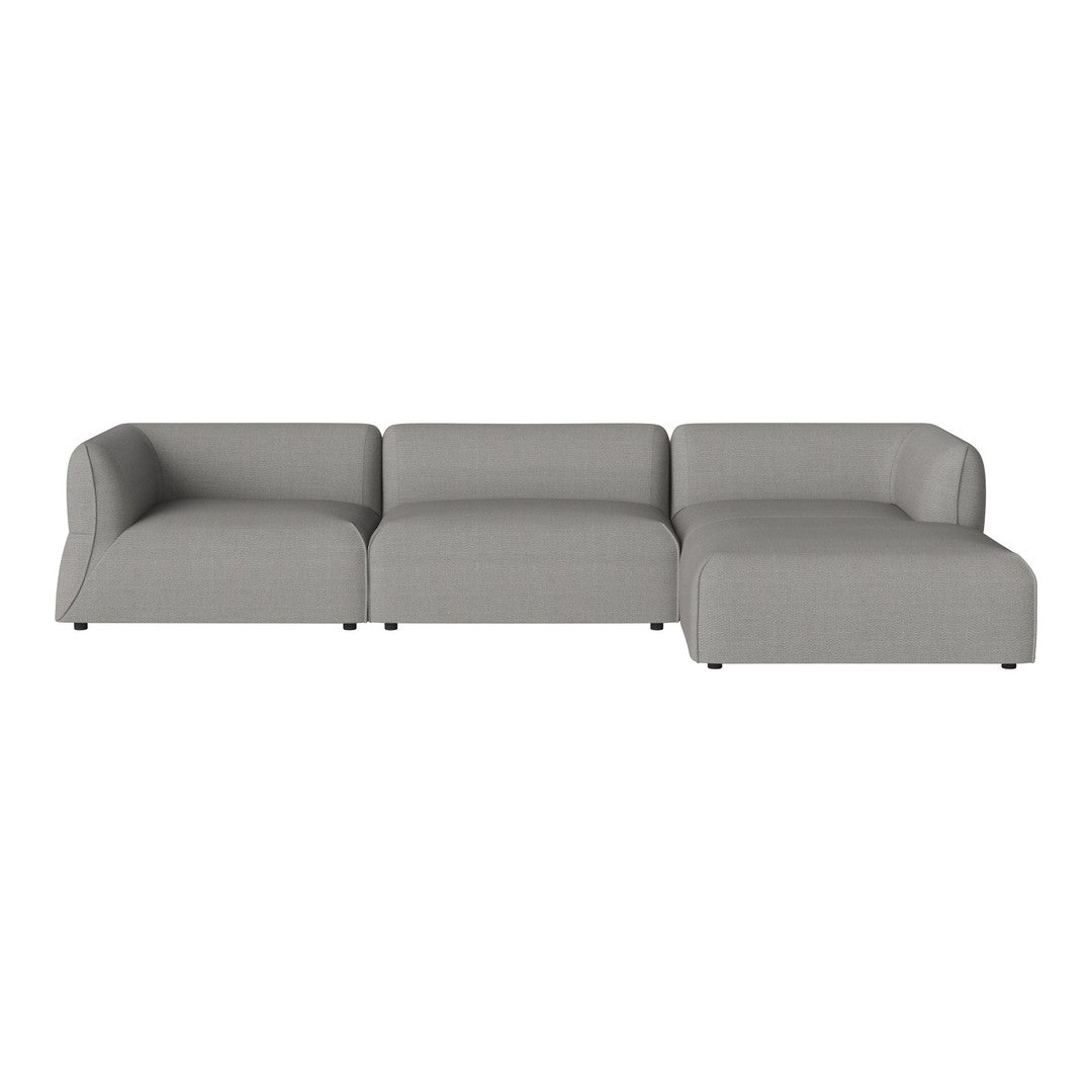 Stylish modular sofa in soft gray upholstery with smooth, contemporary lines, perfect for modern living spaces.