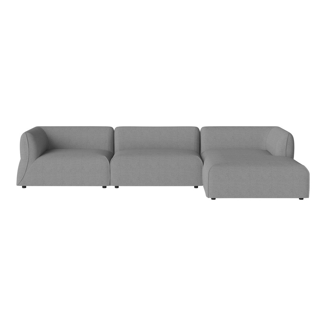 Gray modular sectional sofa with smooth upholstery and minimalist design for modern interiors.