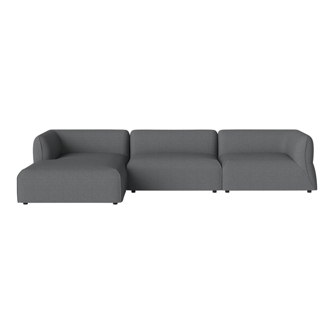 Gray sectional sofa with a smooth, modern fabric and minimalistic design, perfect for contemporary living spaces.