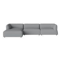 Gray modular sectional sofa with smooth, modern lines and a minimalist design. Perfect for contemporary living spaces.