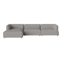 Light gray modular sofa with a smooth texture and subtle pattern, perfect for modern living spaces.