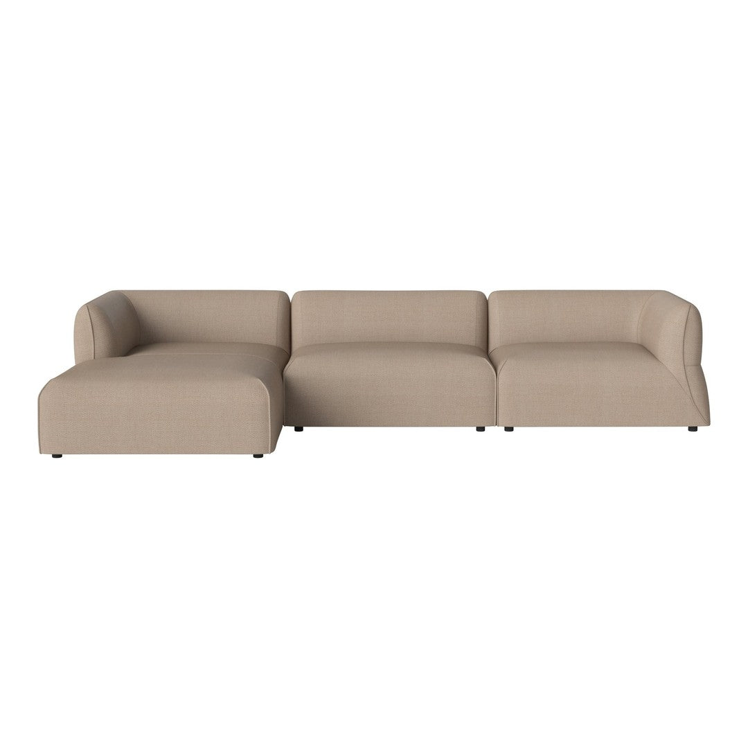 Beige modern sectional sofa with a smooth fabric finish and minimalist design, featuring clean lines and no patterns.