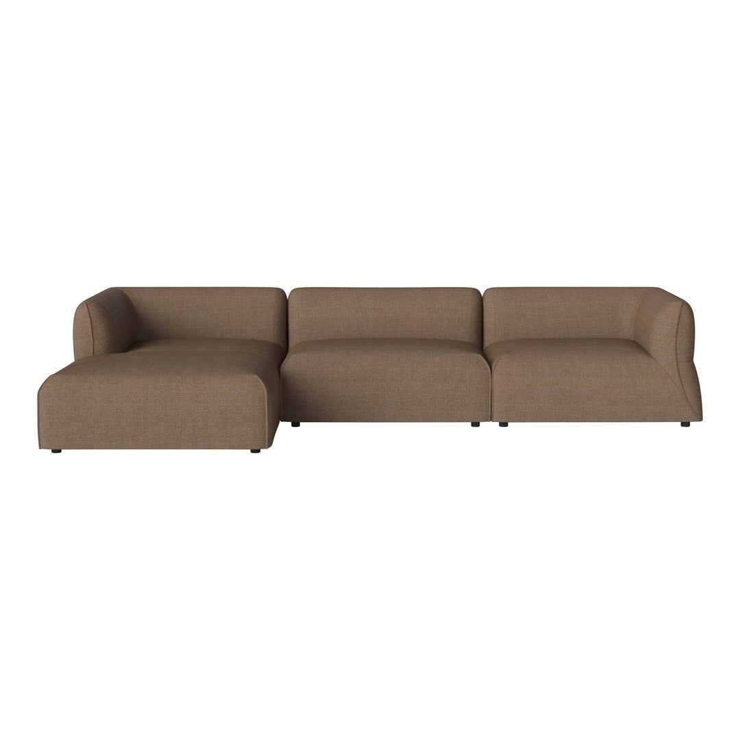 Brown fabric sectional sofa with a smooth texture and modern, minimalist design. Perfect for contemporary living spaces.