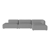 Modern sectional sofa in light gray fabric with a minimalist design and soft, smooth texture. Ideal for contemporary decor.