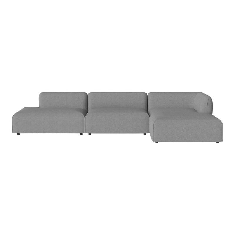 Modern sectional sofa in light gray fabric with a minimalist design and soft, smooth texture. Ideal for contemporary decor.