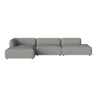 Gray sectional sofa with a sleek, modern design and smooth fabric texture. Perfect for stylish living spaces.