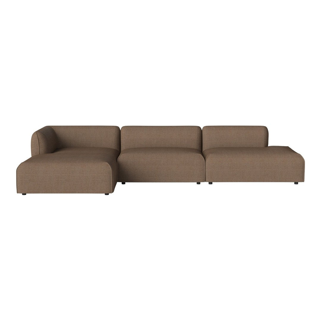 Brown sectional sofa with a smooth, minimalist design and seamless fabric pattern, ideal for modern living spaces.
