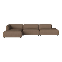 Brown sectional sofa with a smooth, minimalist design and seamless fabric pattern, ideal for modern living spaces.