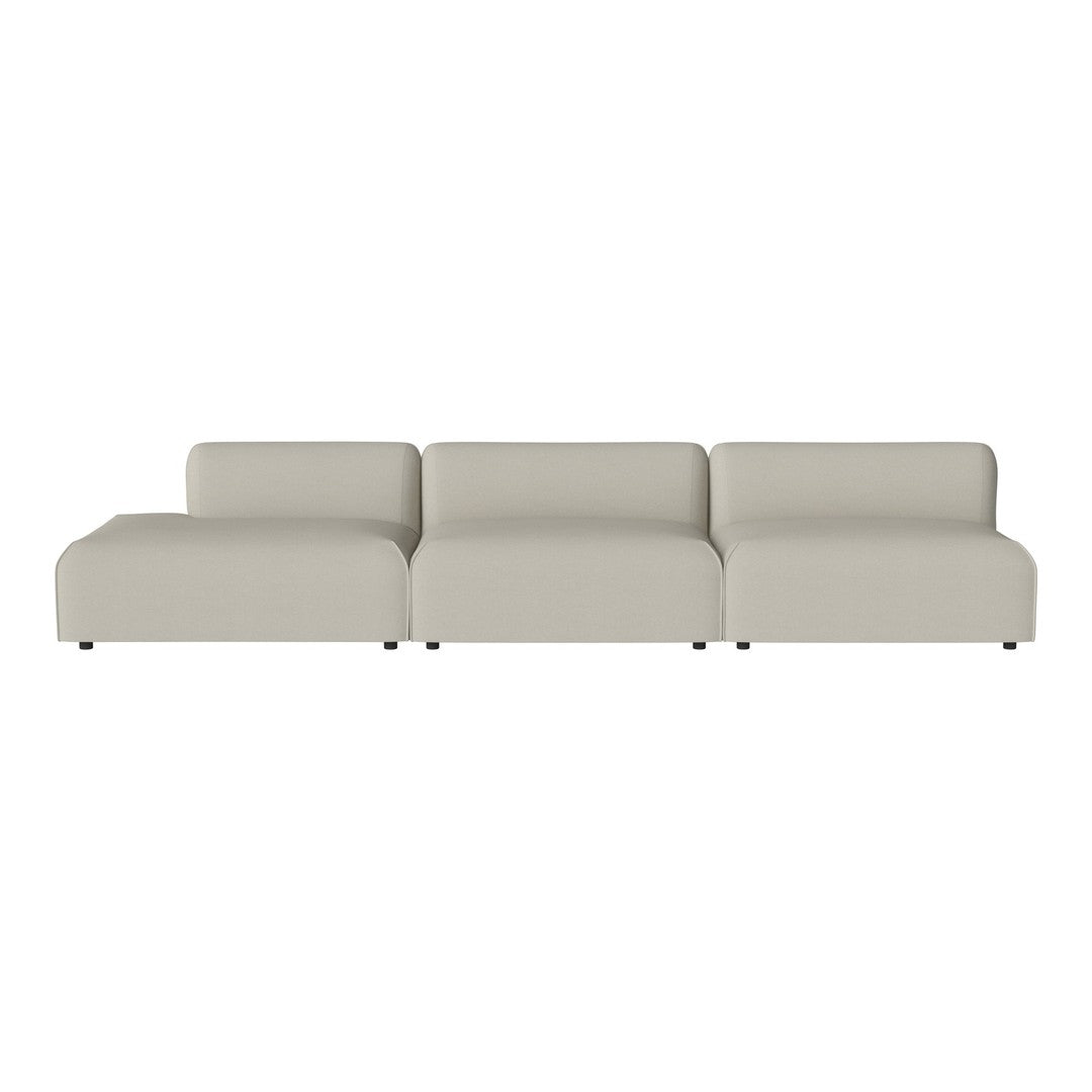 Light beige modular sofa with a sleek design and smooth texture, perfect for modern interiors.