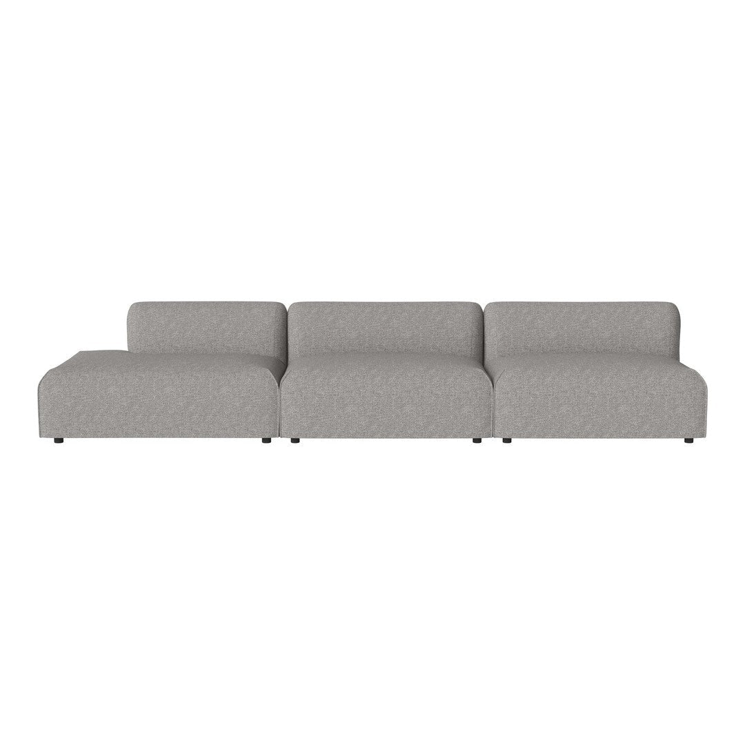 Gray modular sofa with a smooth texture and minimalist design, featuring subtle stitching for added detail.