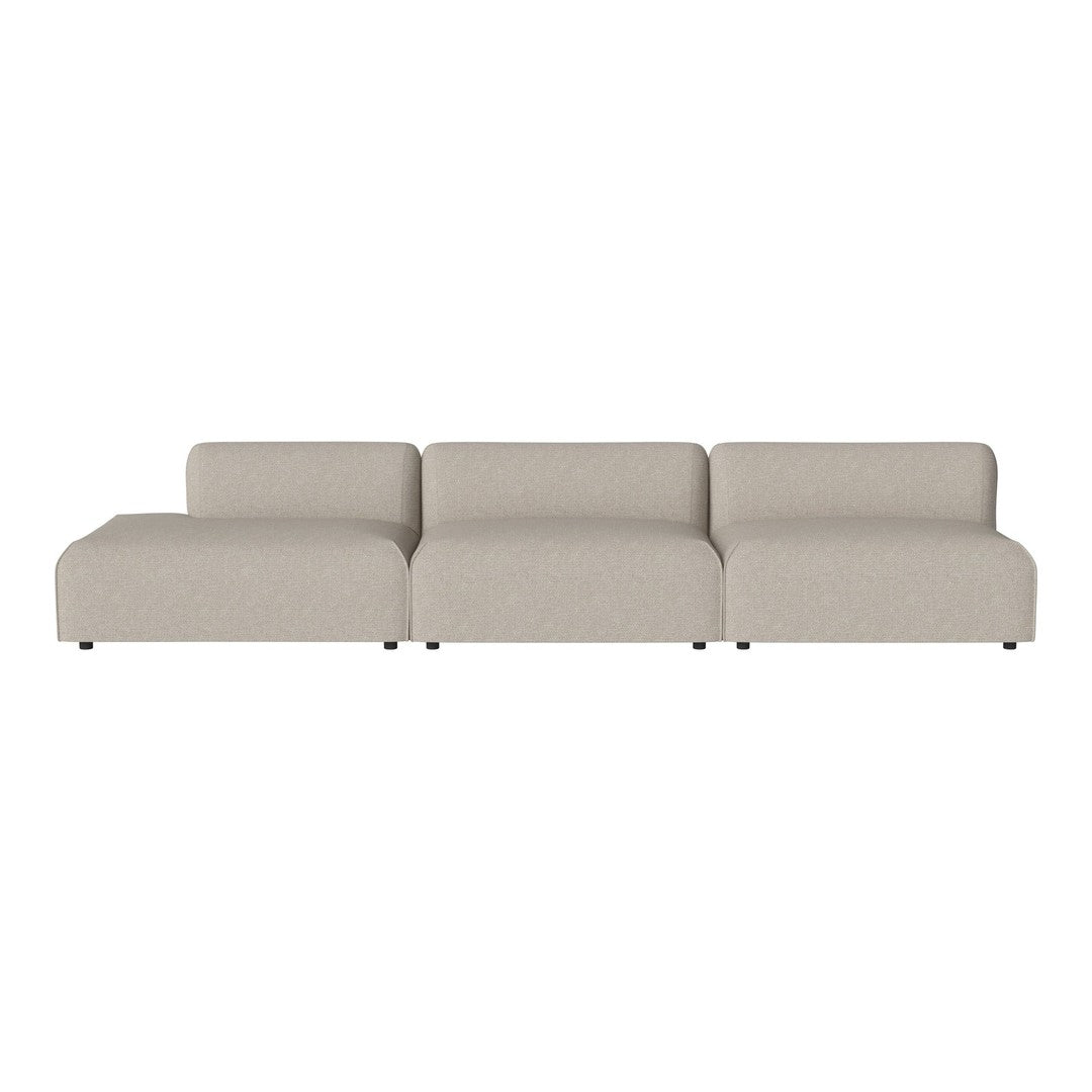 Beige modular sofa with a smooth, minimalist design and subtle texture, perfect for modern living spaces.