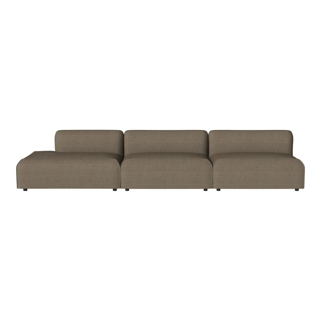 Brown modular sofa with a smooth, woven texture, featuring a minimalist design and contemporary style.