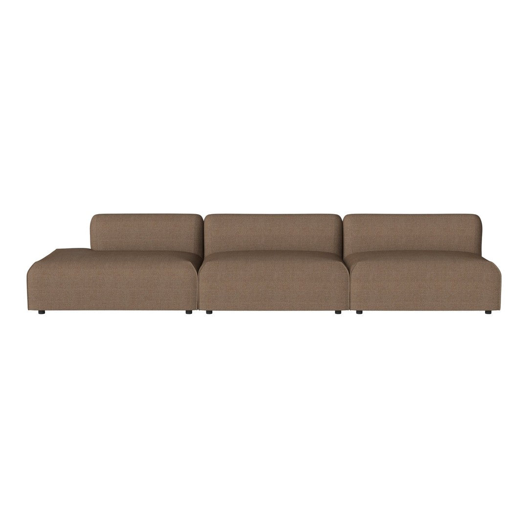 Brown upholstered modular sofa with smooth, minimalistic design, perfect for modern living spaces.