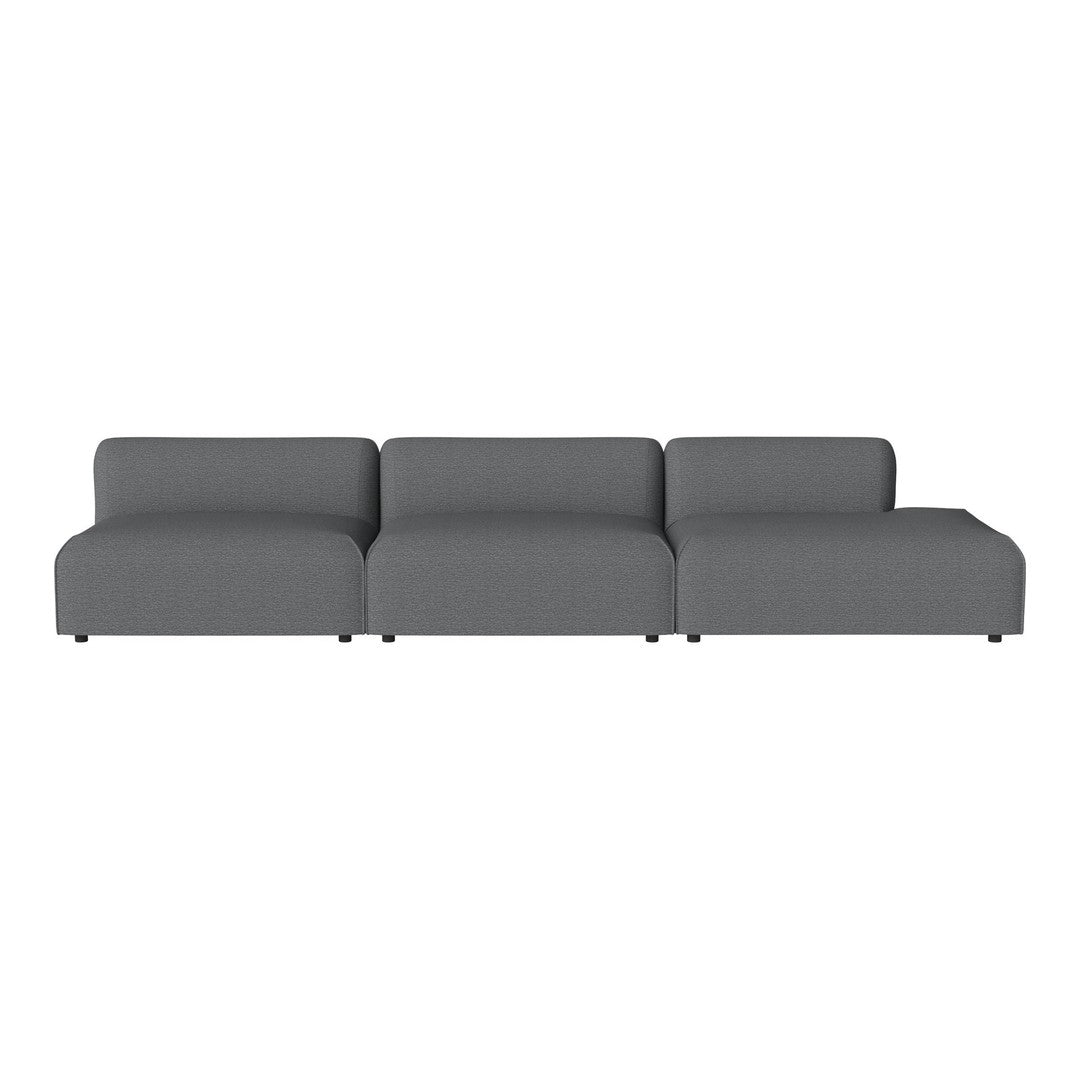 Modern gray sectional sofa with a minimalist design and smooth fabric texture. Perfect for contemporary living spaces.